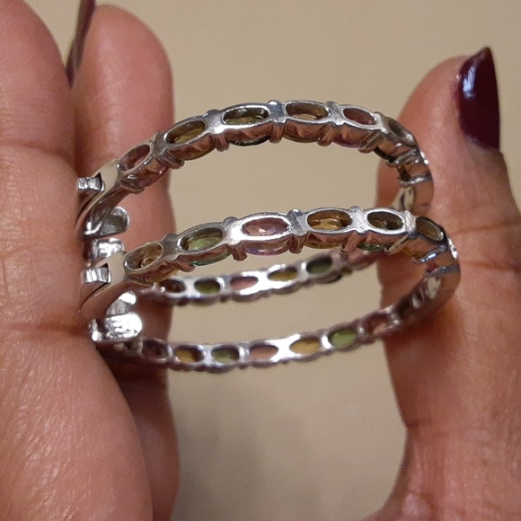 925 Genuine Multi Tourmaline,  Inside Outside Hoop Earrings. Price Is FIRM. - Picture 8 of 9